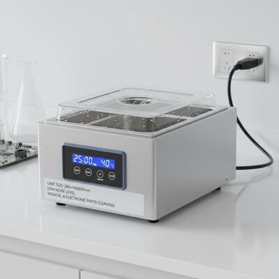 ইউনিট আকার 280x180x200 মিমি টেবিল-টপ আল্ট্রাসোনিক ক্লিনার মেডিকেল এবং ইলেকট্রনিক অংশ পরিষ্কারের জন্য কম গোলমাল স্তরের সরঞ্জাম