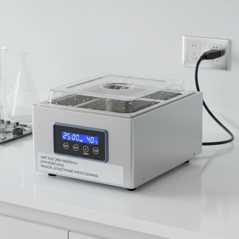 ইউনিট আকার 280x180x200 মিমি টেবিল-টপ আল্ট্রাসোনিক ক্লিনার মেডিকেল এবং ইলেকট্রনিক অংশ পরিষ্কারের জন্য কম গোলমাল স্তরের সরঞ্জাম